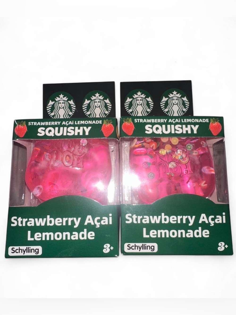 Needoh x Starbucks Strawberry Açaí Lemonade Squishy 2 Pack NWT Brand Schylling